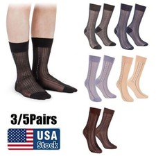 3/5 Pairs Mens Ultra Thin Dress Socks Silk Sheer Business Socks Soft Nylon Work