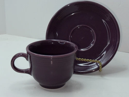 Vintage Fiesta Ware Coffee Cup Mug / Teacup & Saucer Set 8 oz Purple MULBERRY