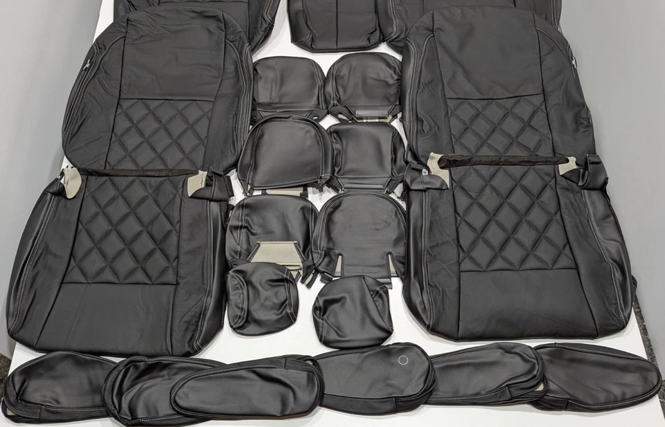 Fundas de asiento de cuero negro AT46 para Toyota Sienna 8 pasajeros LE SE 2014 Foto 2 de 4