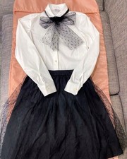 Women's Wear Valentino RED VALENTINO Blouse Skirt Set Ribbon Dot Tulle
