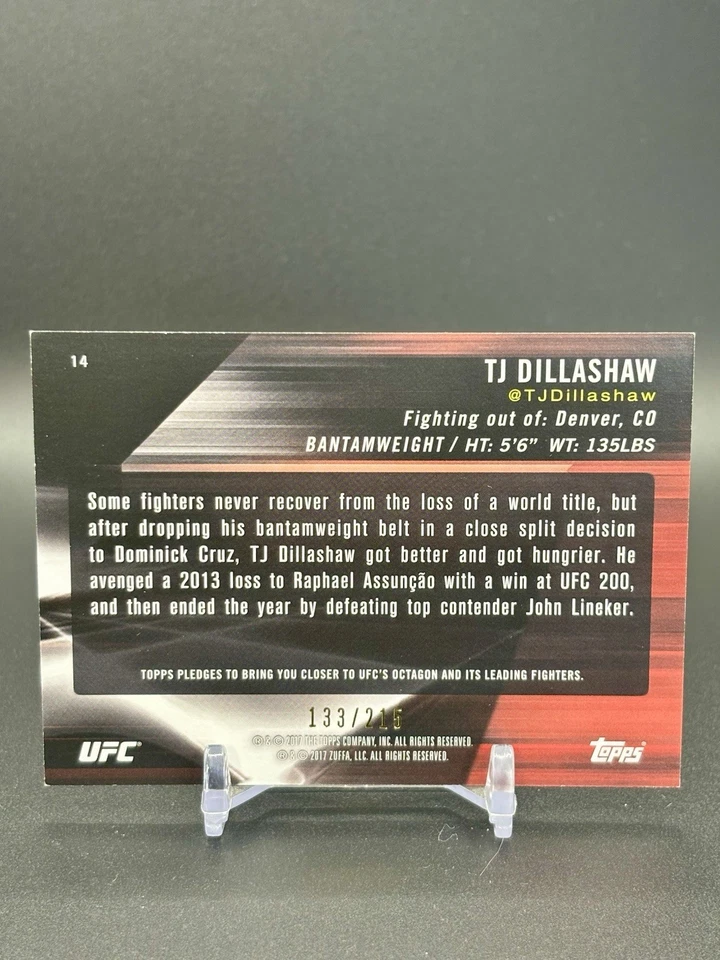 2017 Topps UFC Knockout Green Parallel Card #133/215 TJ Dillashaw #14 - Image 3 of 3