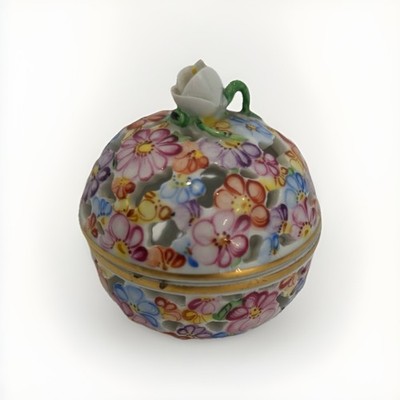 Vintage Herend, Hungary, Floral Bon Bon Box , Handcrafted, Gold Accent