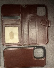 Brown faux leather wallet phone case w/ removable protector case magnetic strap