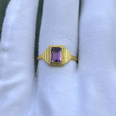 Emerald Lab Created Amethyst Women Wedding Ring 14K Yellow Gold Plated Silver