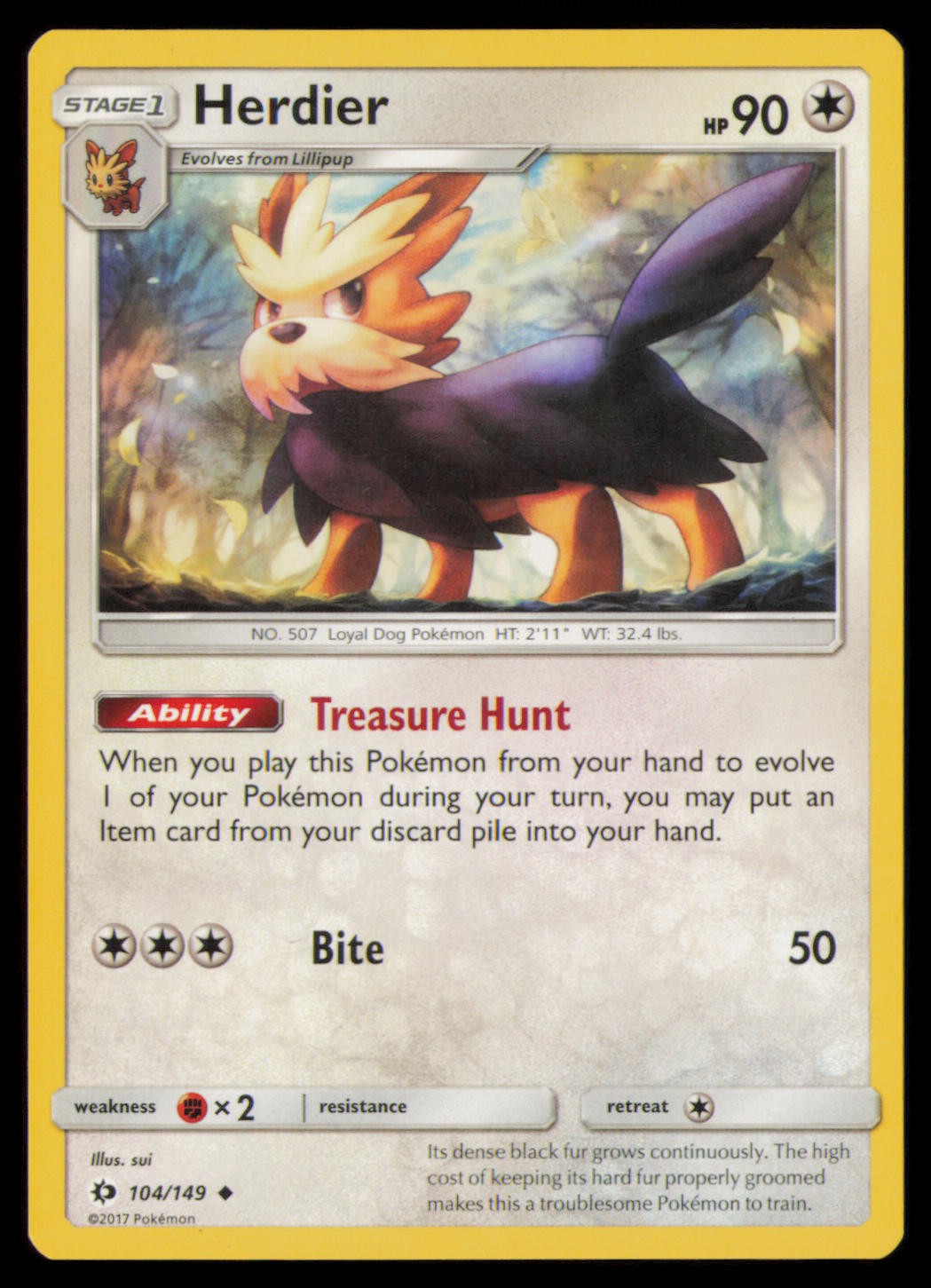 Herdier 104/149 Uncommon SM Base Set Pokemon Near Mint