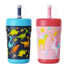 Insulated Tumbler with Straw and Lid, 12 oz Vacuum Stainless Steel Sippy Cup ...