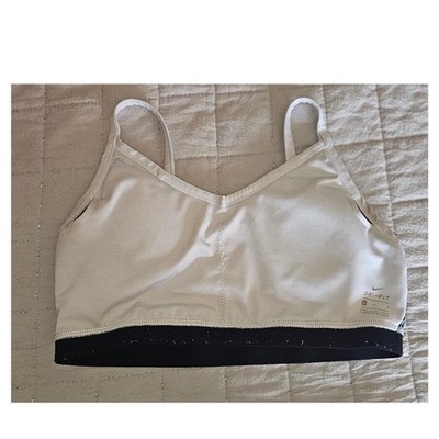 Nike Dri-FIT Indy Sports Bra White Black Mesh Logo Straps V-Neck Large