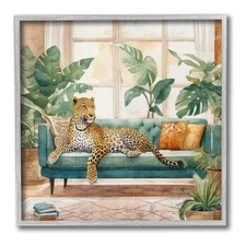 Leopard & House Plants Framed Giclee Art by Kim Allen