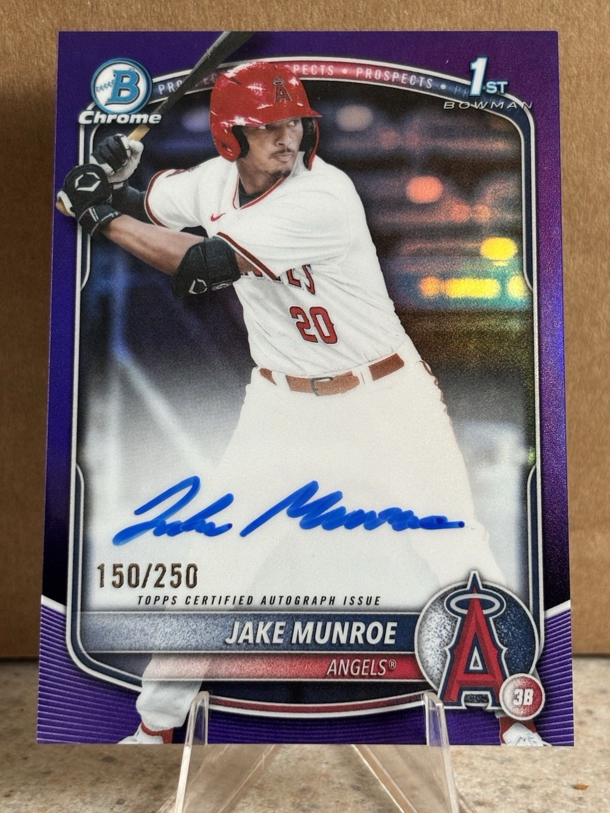 2025 Bowman Draft Jake Munroe Chrome Auto Purple Refractor 1st #/250 Angels