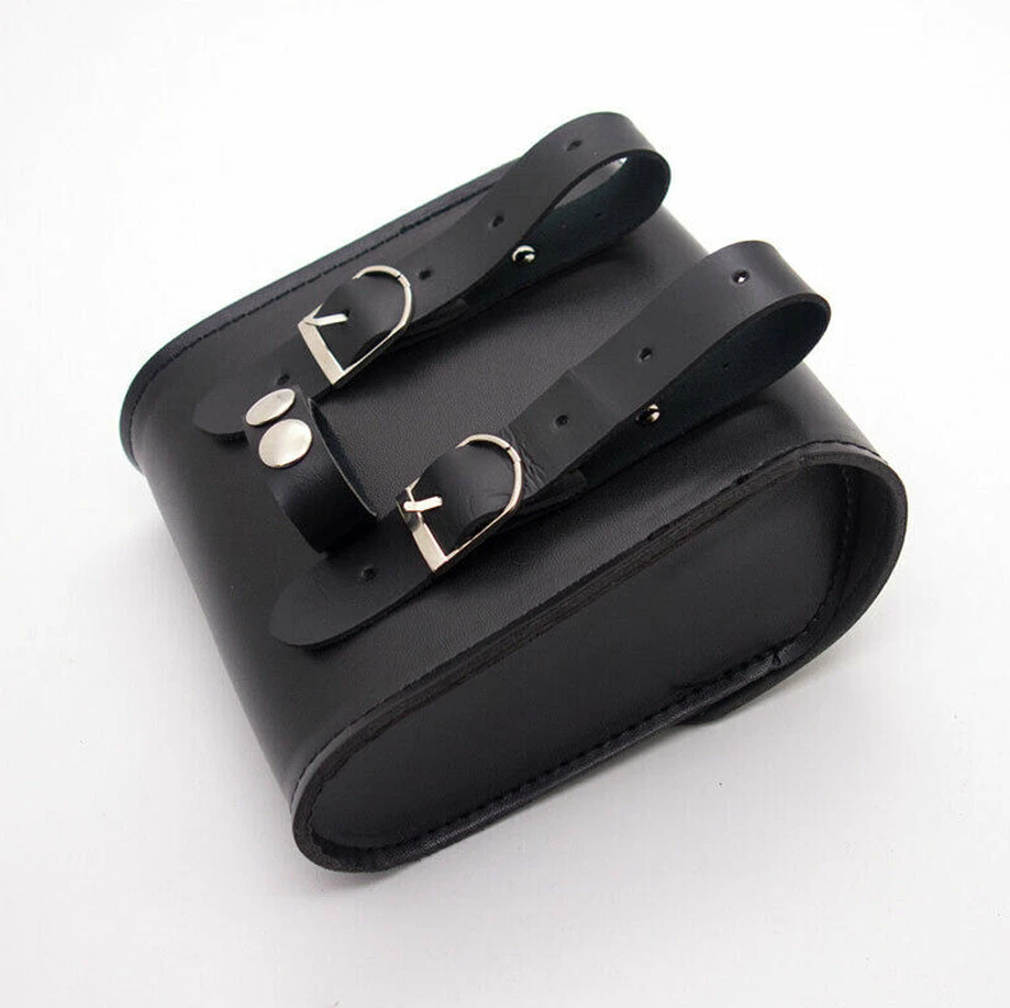 2X Leather Bike Storage Universal Motorcycle Saddle Luggage Side Tool Bag Black - Image 3 of 4