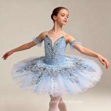 Professional Ballet Girls Blue Platter Party Dress Adult Women Kids Ballet Dance