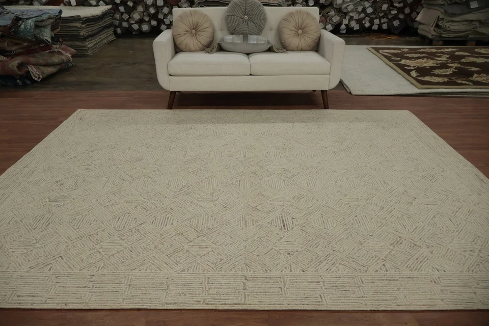 Modern Oriental Area Rug 8x10 Hand-Tufted Wool with Subtle Geometric Patterns - Image 3 of 4