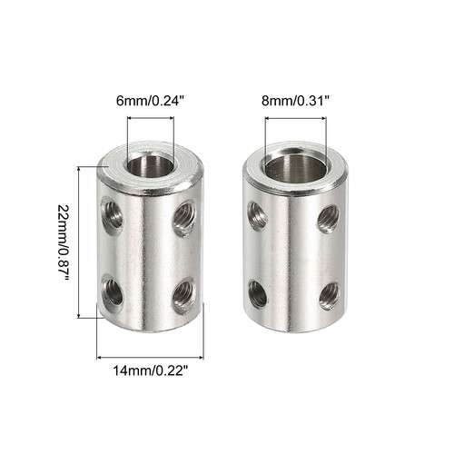 Albero Accoppiatore Connettore L22 x D14 6mm a 8mm con Vite,Chiave Argento 1pz - Foto 2 di 6