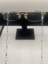 Silver Tone Handmade Eyeglass Chain Heart Links Colorful Gem Accents
