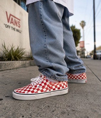 Vans Authentic Red White Checkerboard Sneakers Men s 8 Women 9.5 Skate Shoes