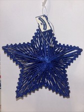 NWT Large Hollow Christmas 3D Ornament Cobalt Blue Glittered Star 6.25" Tall