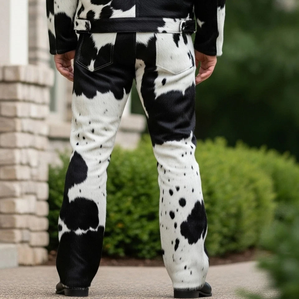 Traje chaqueta y pantalones de cuero de vaca occidental para hombre piel de pony conjunto Foto 4 de 4