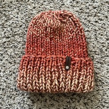 Handmade Chunky Knit Ribbed Beanie Unisex Pink And Brown