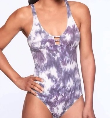 Athleta Tulum Keyhole Purple Tie Dye One Piece Swimsuit Size M