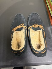 UGG Moccasin Size 10 Black Suede Sheepskin Slippers