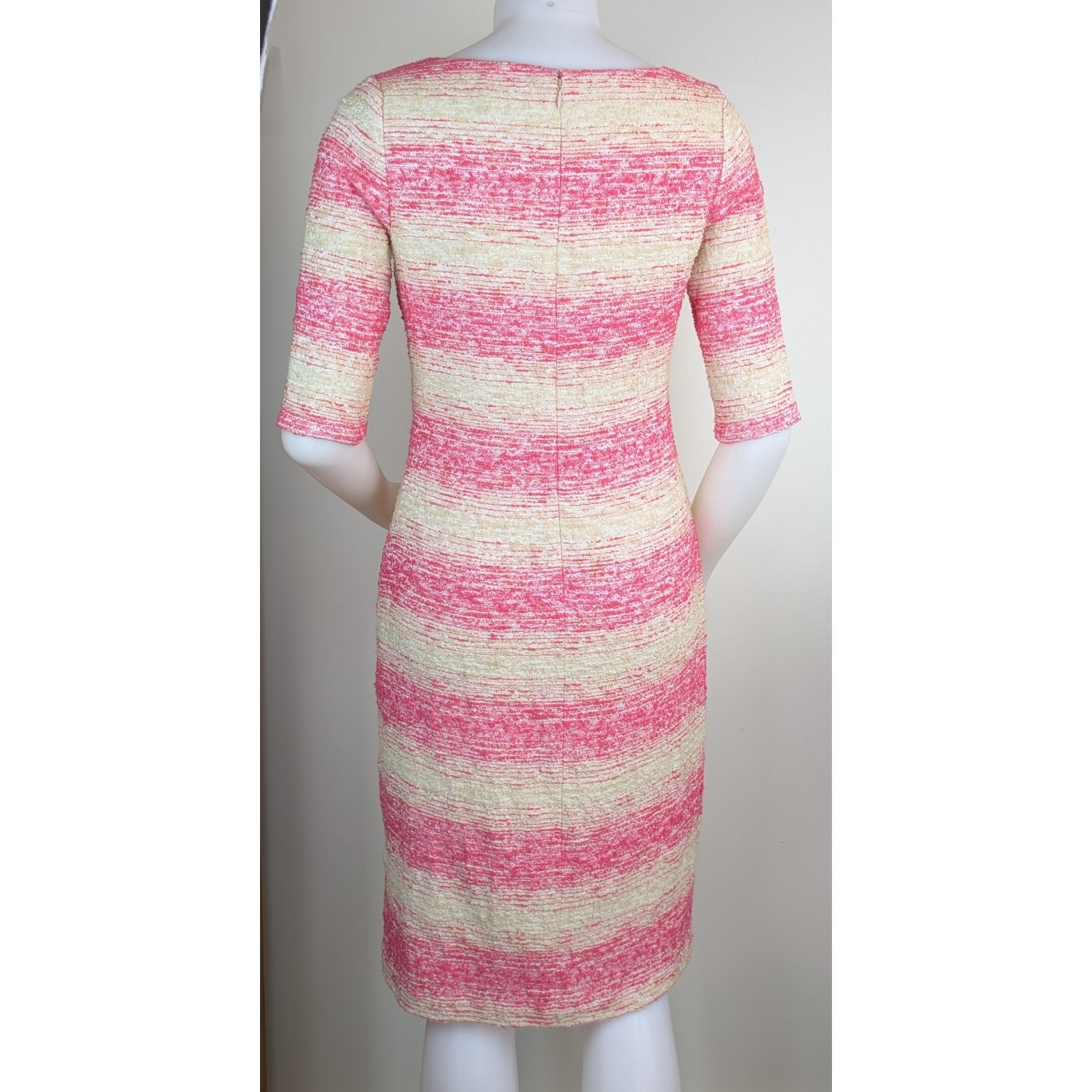 Teri Jon Rickie Freeman Sheath Dress 10 Pink Beige Stripe Texture Coastal Beachy