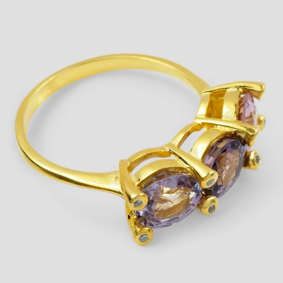 Boutique espinélio roxo 2,48 quilates três anéis de pedra prata esterlina 925 ouro 24K - Imagem 3 de 4