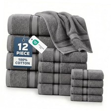 Bath Towel Set 100 Cotton 12 Piece Soft 12 Piece Towel Set 02: Space Grey