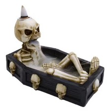 Hand Painted Decorative Backflow Incense Burner Skeleton in Coffin Novelty Gift