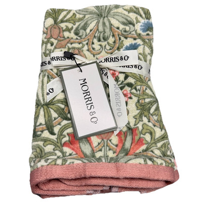 2Pc William Morris Woodland Weeds Velour Fingertip Tip Towel Set Green Coral NEW