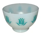 Fire King Milk Glass Turquoise Aqua Tulip Sealtest Cottage Cheese Bowl Vintage