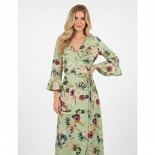 Cupshe Green Floral Wrap Maxi Dress S NEW