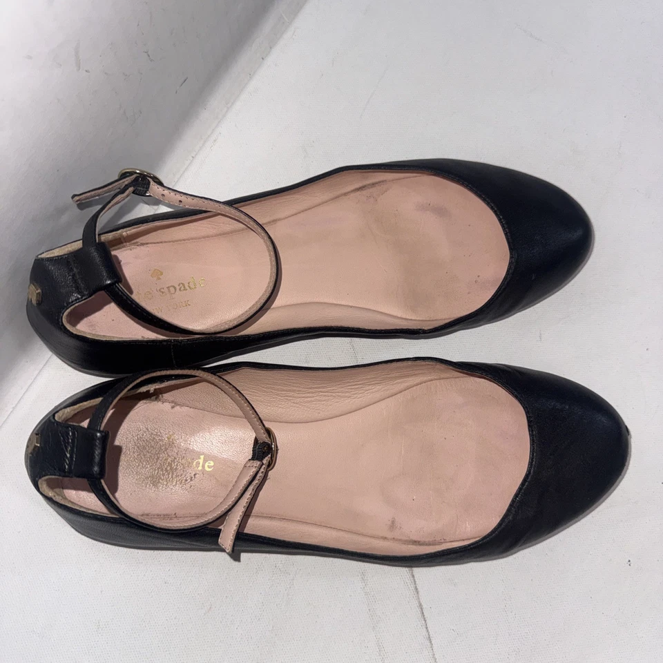 Kate Spade черный лодыжки ремень минималистский старые деньги балетки туфли размер 9,5 - Изображение 4 из 4
