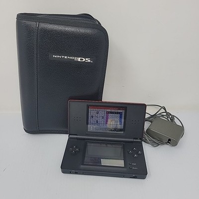 Nintendo DS Lite Crimson Red Black Handheld Gaming System + Charger & Case *Read