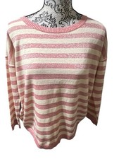 LOFT Sweater size Medium Pink /Cream Metallic Stripe Knit NWT