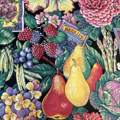 Joan Kessler  Flowers Fruit Veg Seed Packet Concord Fabric Fruits Veggies 2 Yds