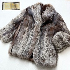 SAGA FOX ROYAL Belle Vison Real Silver Fox Fur Coat Plush Soft Size L Authentic