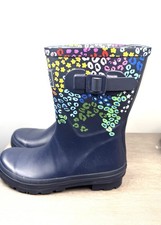 Joules Molly Wellies Rain Boots Mid Calf Blue Floral Leopard Size 7