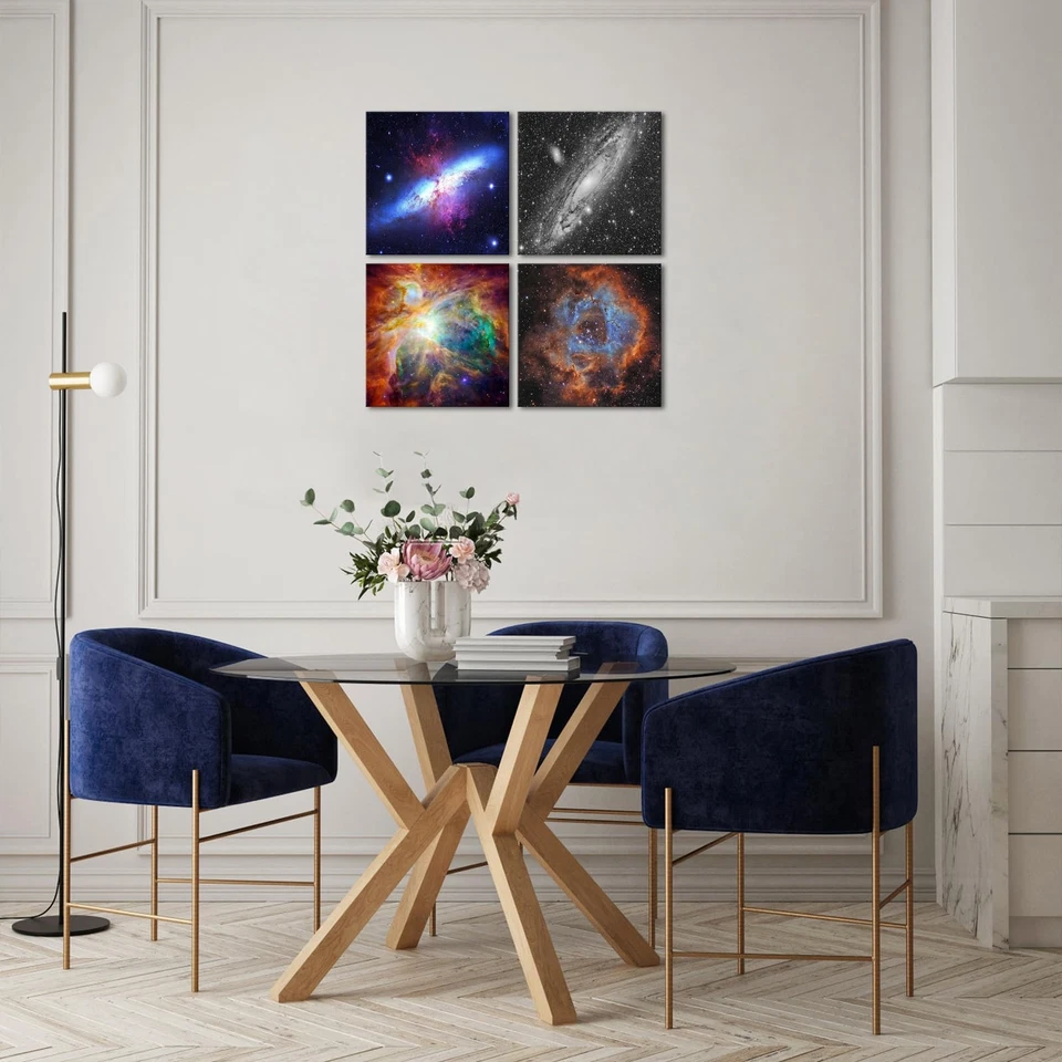 4 Panels Space and Nebulae Wall Painting Giclee Artwork Abstract Colorful Uni... - Image 2 of 4