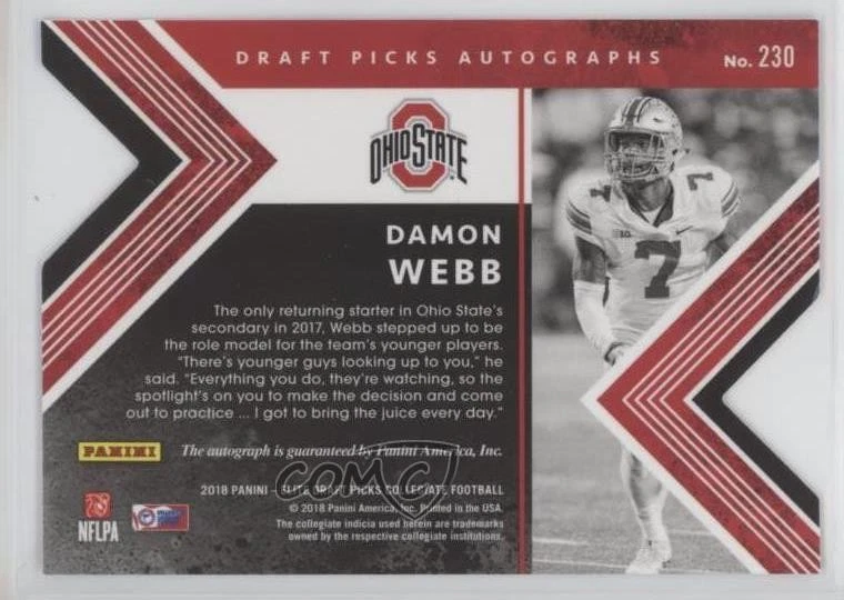 2018 Panini Elite Draft Picks Status Blue Die-Cut /25 Damon Webb #230 Auto - Image 2 of 2