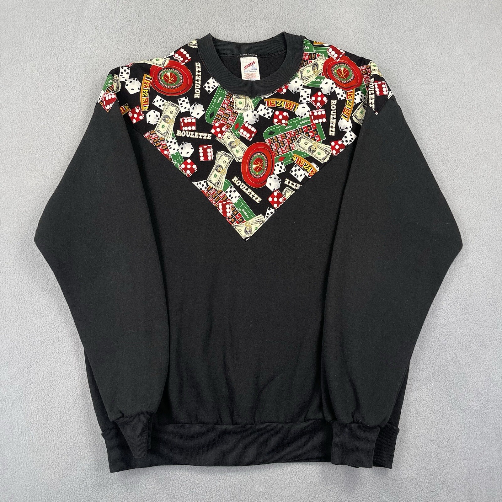 PONY Felpa vintage Jerzees uomo XL nera gioco d'azzardo casinò Vegas pullover girocollo