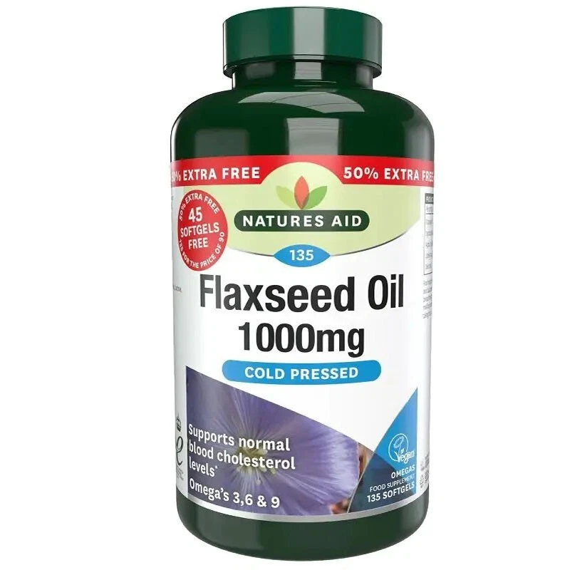 Natures Aid Flaxseed Oil 1000mg 135 Capsules Extra Value Pack BB END MARCH 2026