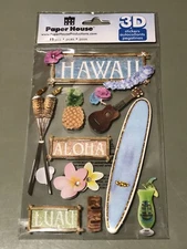 Hawaii Aloha Luau Tiki Hibiscus Ukulele Tropical Surfing Paper House Stickers 