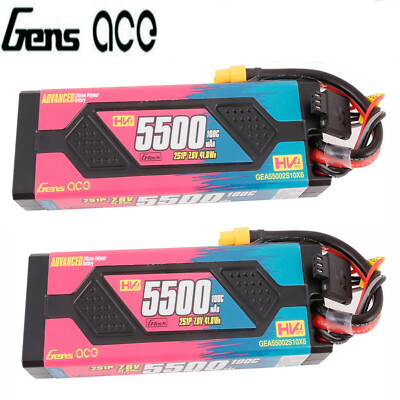 2X Gens Ace 5500mAh 7.6V 100C 2S Lipo Akku HardCase XT60 Stecker Für 1/8 RC Auto