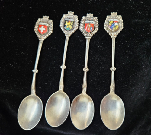 Vintage Collectible Souvenir Spoon lot of 4 Bavaria, Germany 100 Silver - Afbeelding 1 van 11