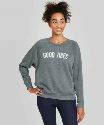 Grayson Threads Womens Good Vibes Graphic Sweatshirt Long Sleeve Gray Size XL
