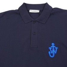 $250 JW Anderson Anchor Patch Navy Blue Oversized Polo Shirt Mens Size Large