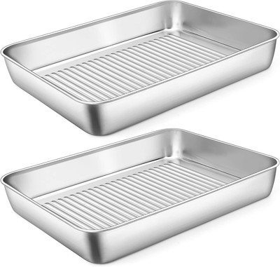 12.4 Inch Deep Baking Pan Set of 2, P&P CHEF Stainless Steel Sheet Cake Lasagna