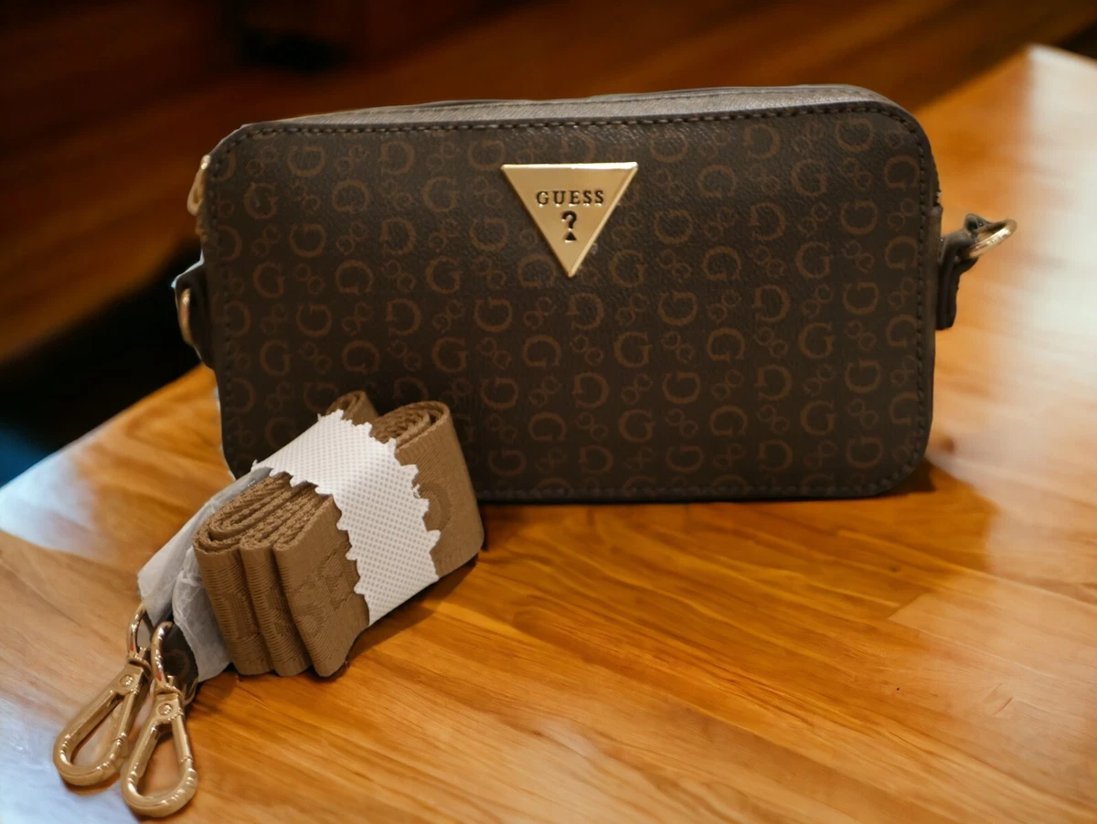 NEW WT BOX GUESS CROSSBODY BROWN NATURAL CROSSBODY PURSE W STRAP