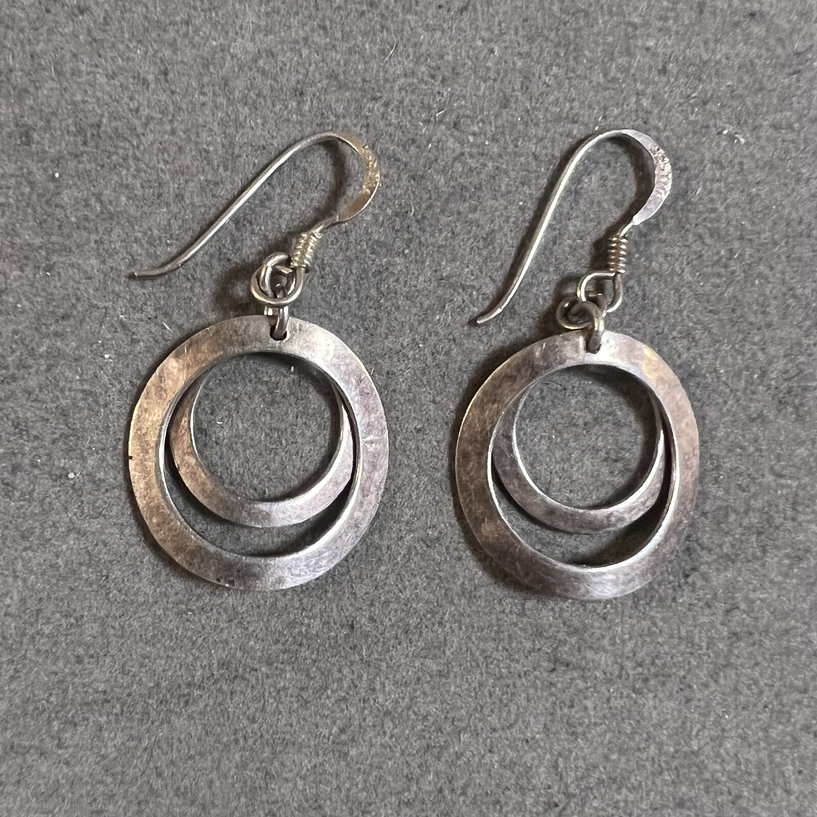 Vintage Artisan Double Circle Dangle Drop Sterlin… - image 1