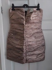 River Island Womens Ruched Metallic Mini Dress Gold Size Uk  12